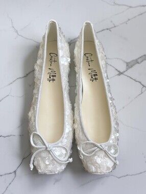 Cristina Millotti Sequin Ballet Wedding Flats White EU 39 US 8-8.5 Made in Italy